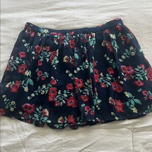 Hollister Navy Skirt with Red and Green Floral Accents